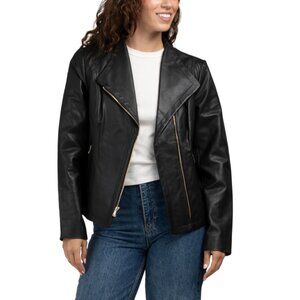 COLE HAAN Black Genuine Leather Jacket
